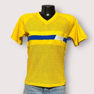 Vintage 80s Cotton Mesh Beach Tee Shirt Boys XL 18/20 Womens Small Medium Yellow
